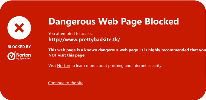 Safe Web 阻擋危險網頁的影像。